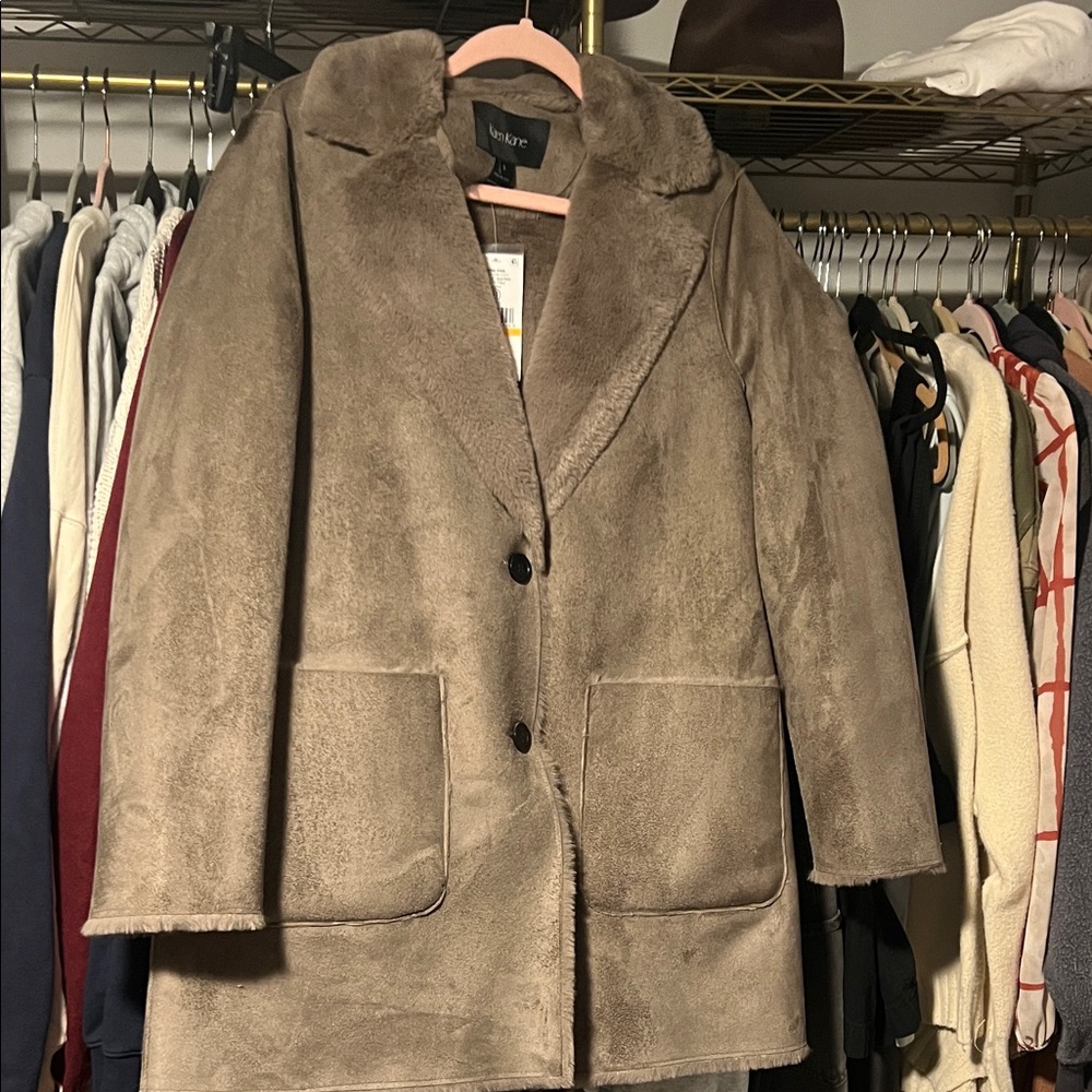 Karen Kane Suede Faux Fur-Lined Coat